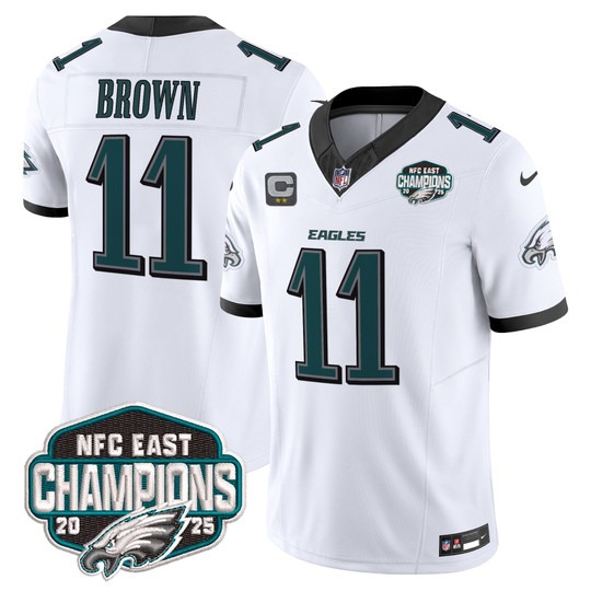 Men's Philadelphia Eagles #11 A.J. Brown White F.U.S.E. 2025 NFC East Division Champions Vapor Limited Stitched Jersey