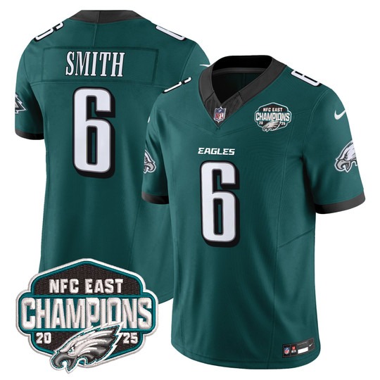 Men's Philadelphia Eagles #6 DeVonta Smith Green F.U.S.E. 2025 NFC East Division Champions Vapor Limited Stitched Jersey