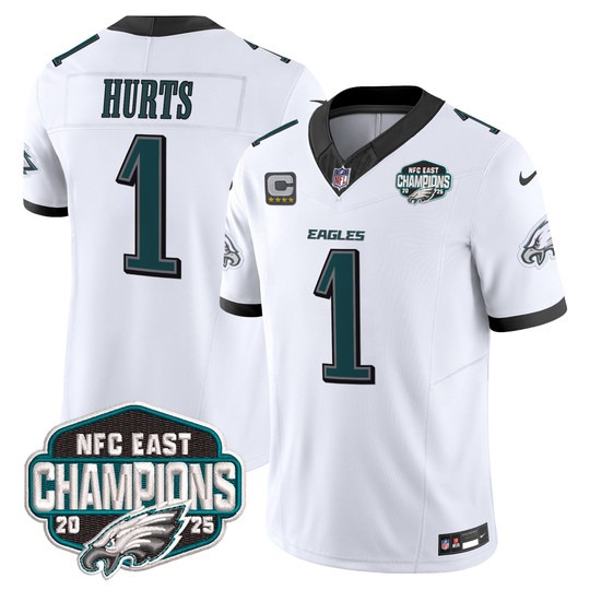 Men's Philadelphia Eagles #1 Jalen Hurts White F.U.S.E. 2025 NFC East Division Champions Vapor Limited Stitched Jersey