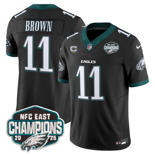 Men's Philadelphia Eagles #11 A.J. Brown Black F.U.S.E. 2025 NFC East Division Champions Vapor Limited Stitched Jersey