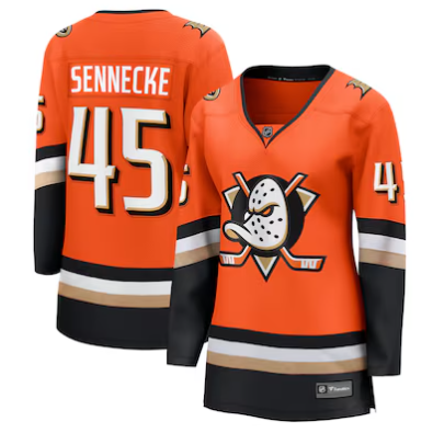 Women's Anaheim Ducks #45 Beckett Sennecke Orange Home Stitched Hockey Jersey