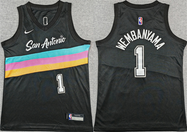 Youth San Antonio Spurs #1 Victor Wembanyama Black 2025 City Edition Stitched Jersey