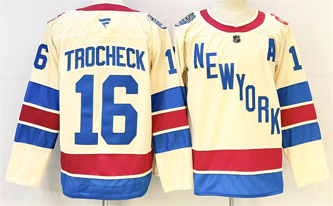 Men's New York Rangers #16 Vincent Trocheck Beige 2025-26 Winter Classic With A Patch Stitched Hockey