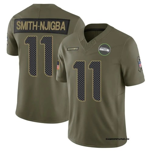Men's Seattle Seahawks #11 Jaxon Smith-Njigba Olive 2025 Salute to Service F.U.S.E. Vapor Limited Stitched Jersey