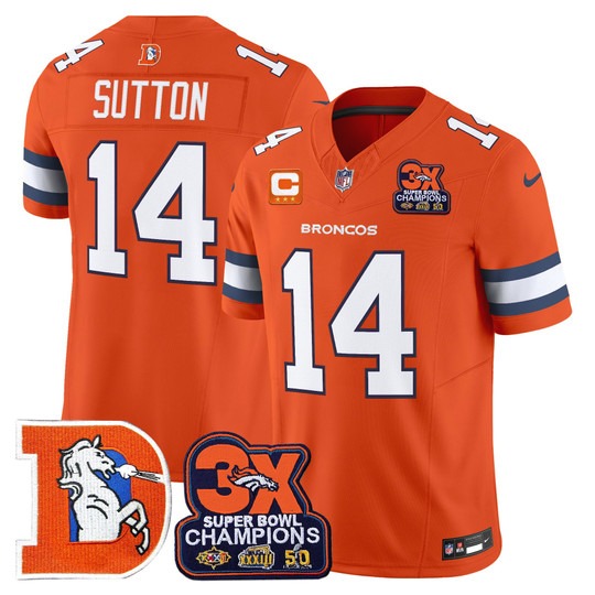 Men's & Women's & Youth Denver Broncos #14 Courtland Sutton Orange F.U.S.E. 3-Time Champions Throwback Vapor Limited Stitched Jersey