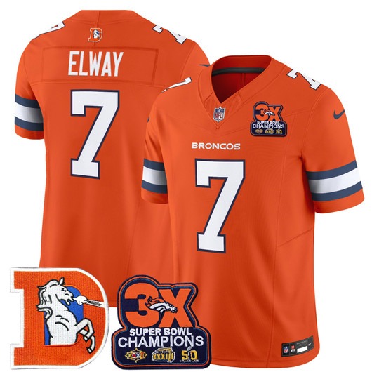 Men's & Women's & Youth Denver Broncos #7 John Elway Orange F.U.S.E. 3-Time Champions Throwback Vapor Limited Stitched Jersey