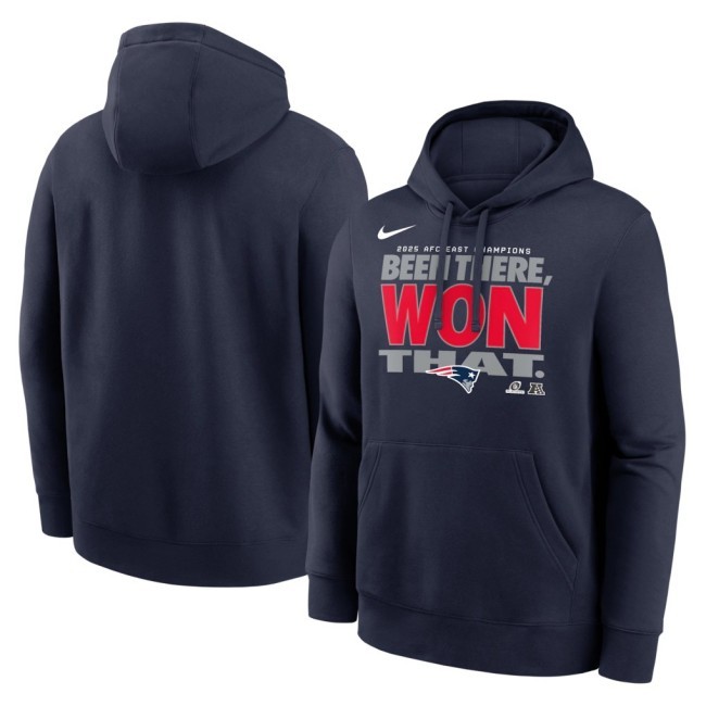 Men's & Women's & Youth New England Patriots Navy Nike 2025 AFC East Division Champions Locker Room Trophy Collection Hoodie