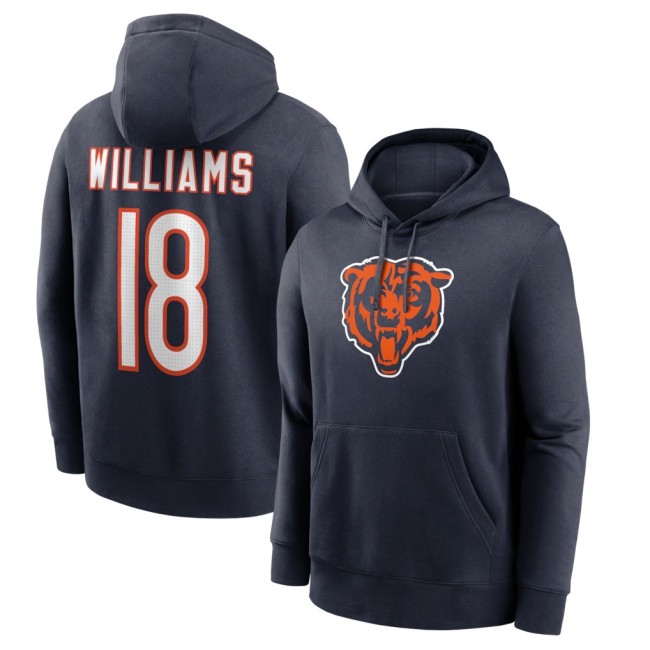 Men's & Women's & Youth Chicago Bears #18 Caleb Williams Navy Nike Name & Number Fleece Hoodie