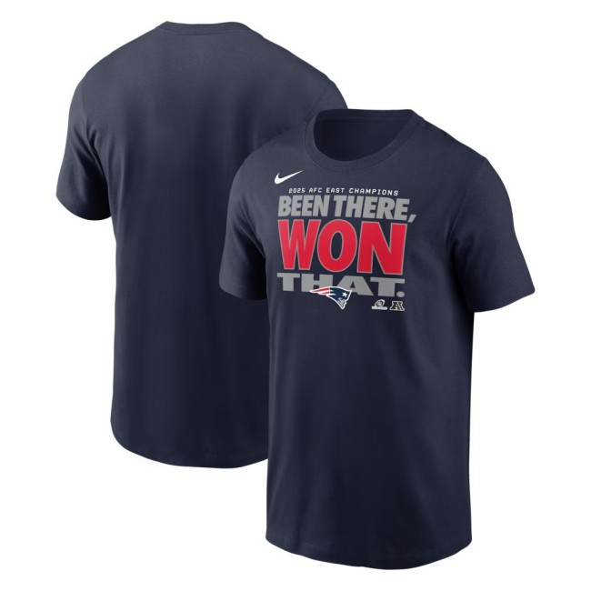 Men's & Women's & Youth New England Patriots Navy Nike 2025 AFC East Division Champions Locker Room Trophy Collection T-Shirt