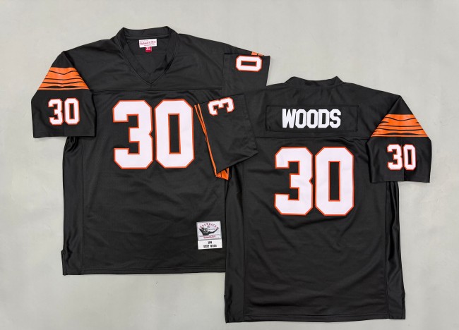 Men's Cincinnati Bengals #30 Ickey Woods Black 'MN' 1988 Throwback Stitched Jersey