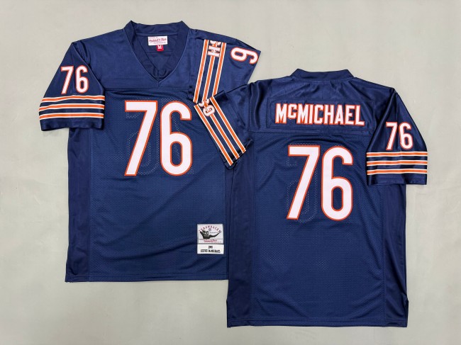 Men's Chicago Bears #76 Steve McMichael Navy Blue 'MN' 1985 Throwback Stitched Jersey