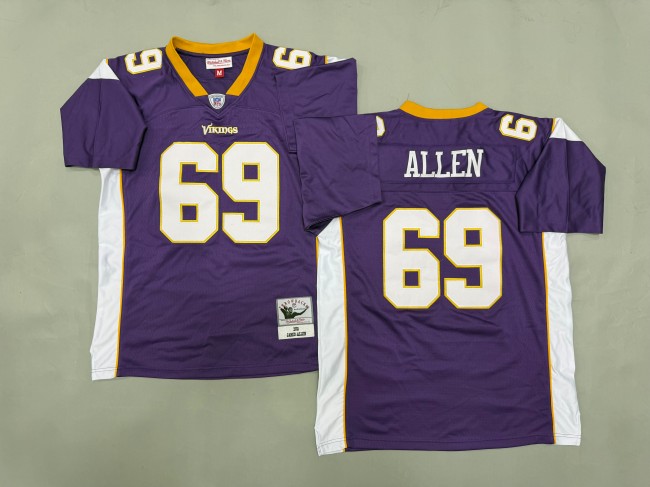 Men's Minnesota Vikings #69 Jared Allen Purple 'MN' 2011 Throwback Stitched Jersey