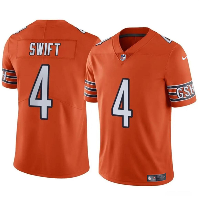 Men's Chicago Bears #4 D'Andre Swift Orange Vapor Untouchable Limited Stitched Football Jersey