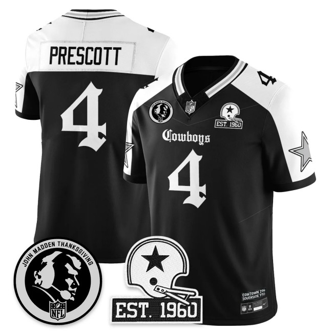 Men's Dallas Cowboys #4 Dak Prescott 'Gothic John Madden Patch Vapor Limited Stitched Jersey Alternate