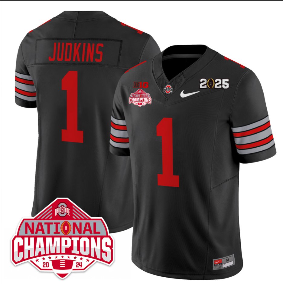 Men's Quinshon Judkins Jersey #1 Ohio State 2025 CFP Patch National Champions Black