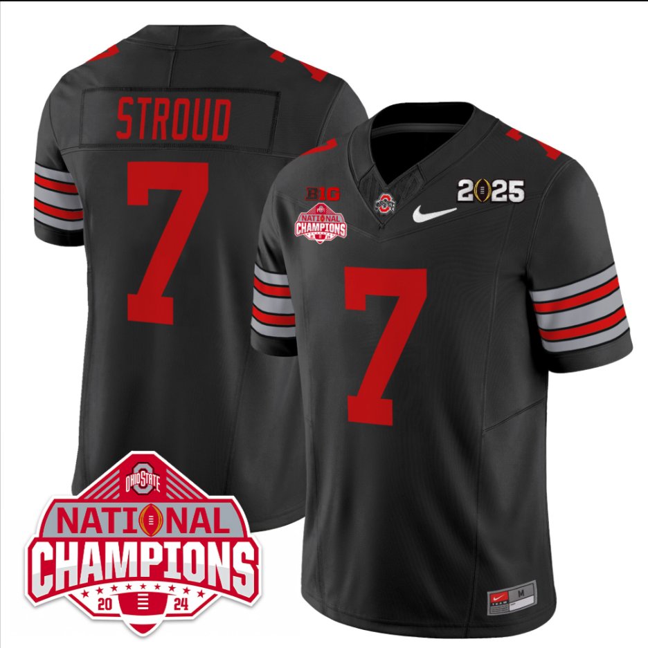Men's C J Stroud Jersey #7 Ohio State 2025 CFP Patch National Champions Black