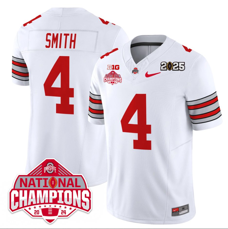 Men's Jeremiah Smith Jersey #4 Ohio State 2025 CFP Patch National Champions White