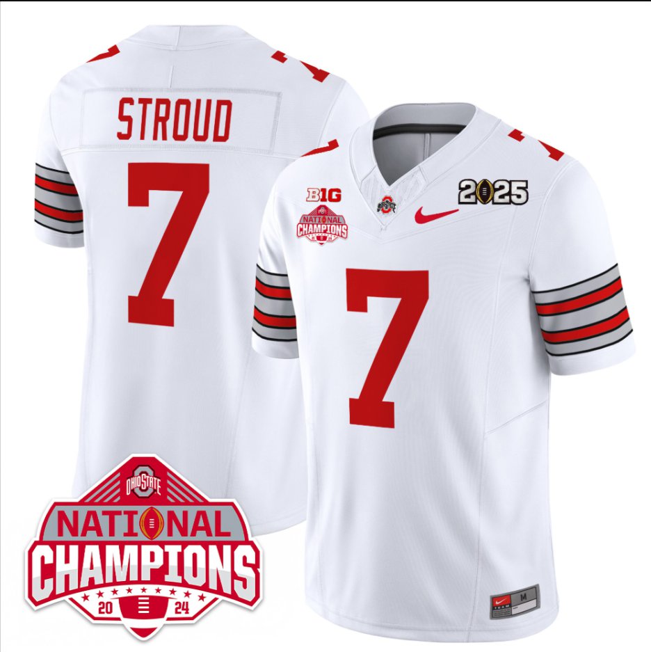Men's C J Stroud Jersey #7 Ohio State 2025 CFP Patch National Champions White