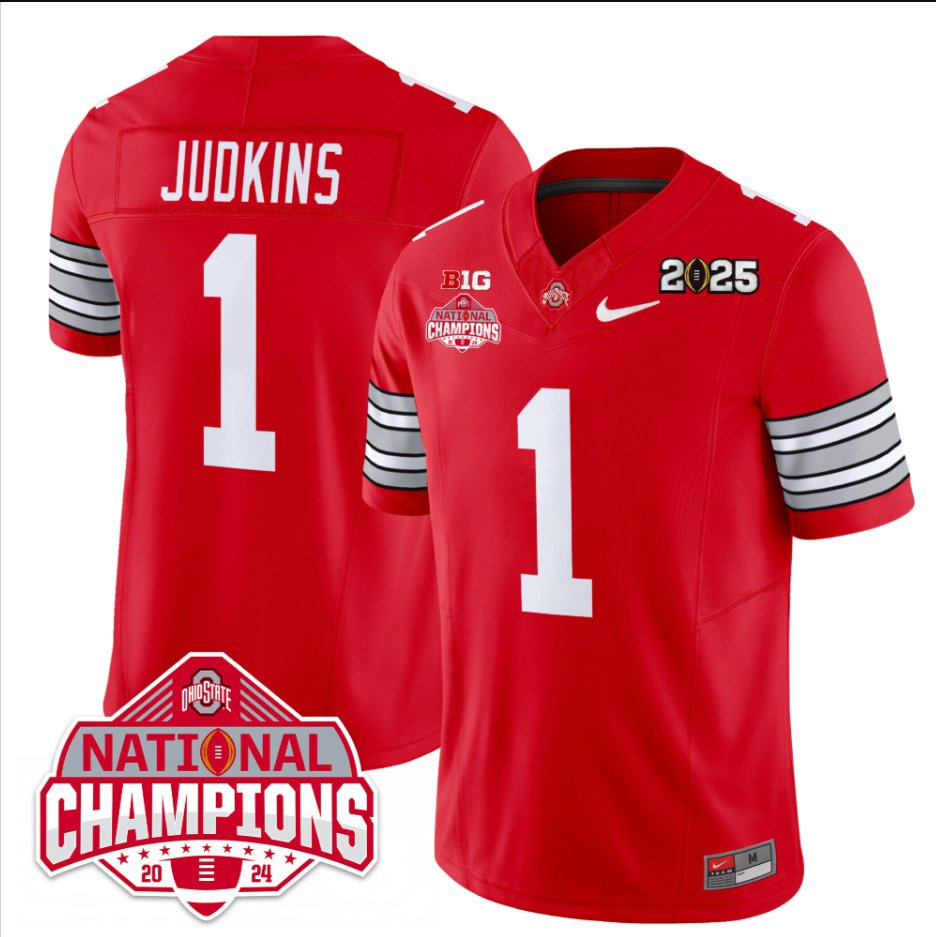 Men's Quinshon Judkins Jersey #1 Ohio State 2025 CFP Patch National Champions Red