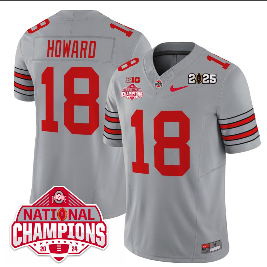 Men's Will Howard Jersey #18 Ohio State 2025 CFP Patch National Champions Gray