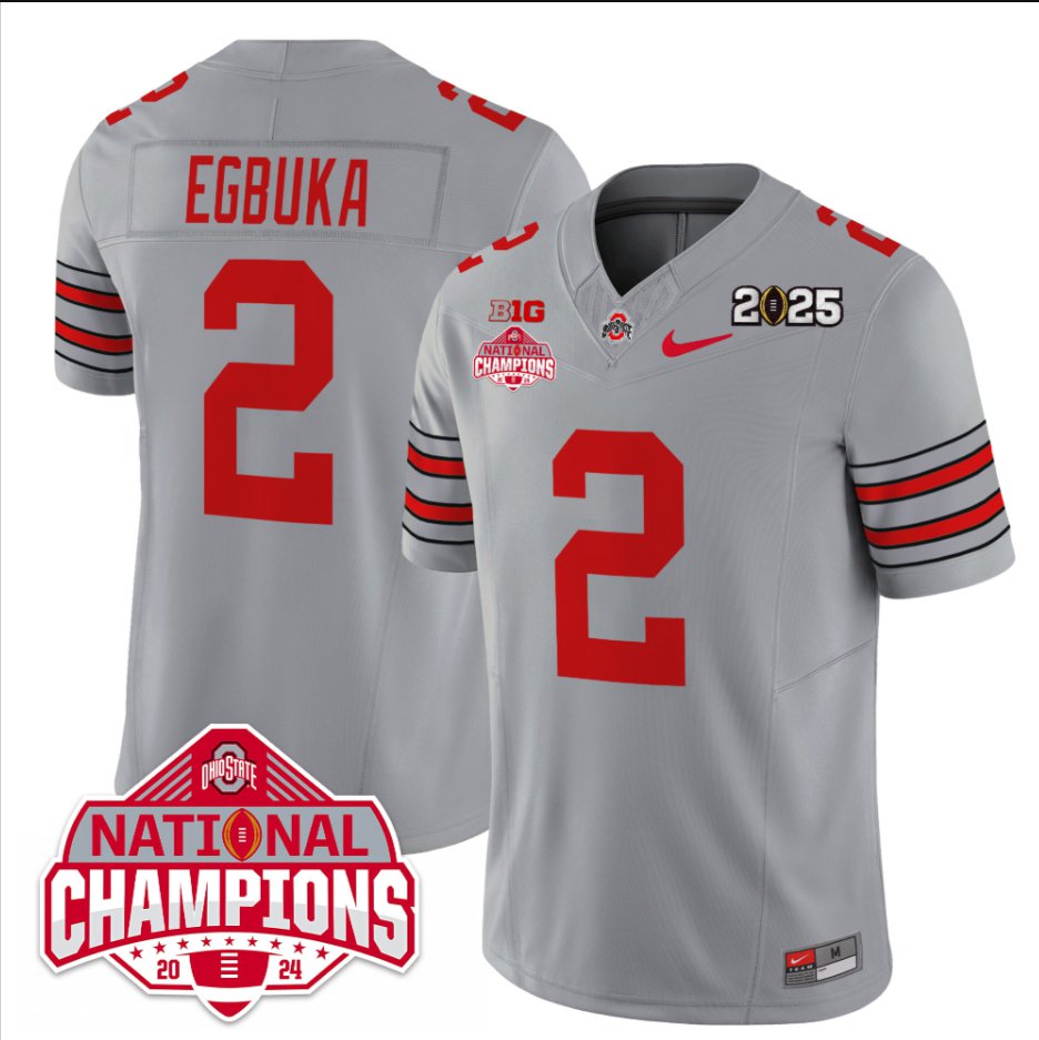 Men's Emeka Egbuka Jersey #2 Ohio State 2025 CFP Patch National Champions Gray