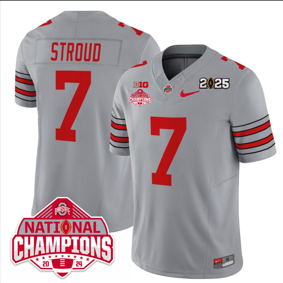 Men's C J Stroud Jersey #7 Ohio State 2025 CFP Patch National Champions Gray