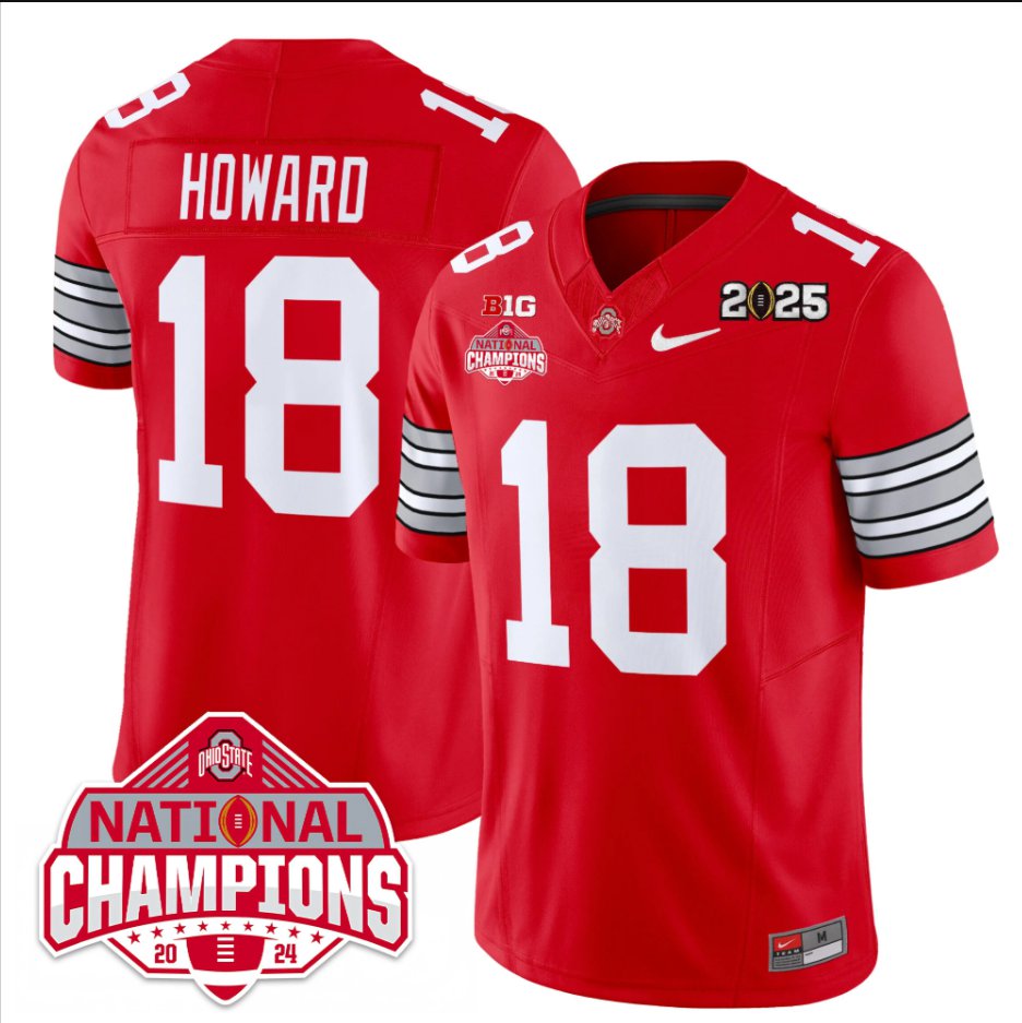 Men's Will Howard Jersey #18 Ohio State 2025 CFP Patch National Champions Red