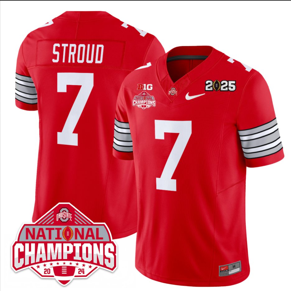 Men's C J Stroud Jersey #7 Ohio State 2025 CFP Patch National Champions Red