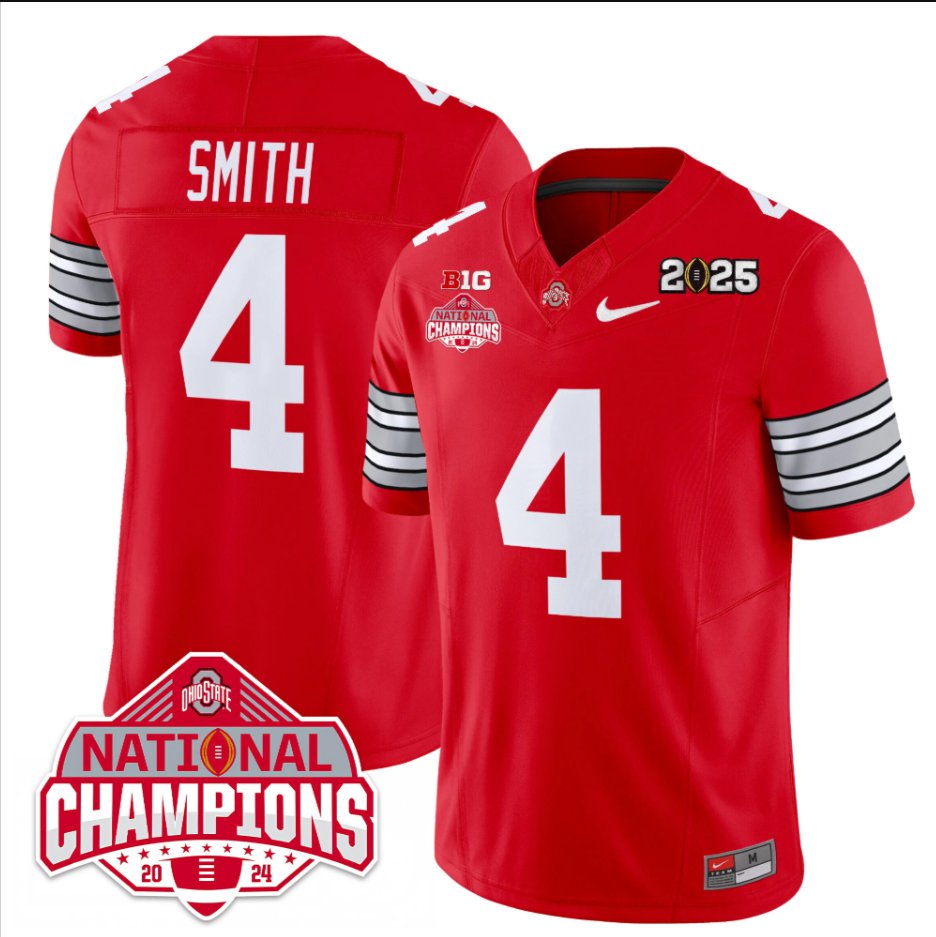 Men's Jeremiah Smith Jersey #4 Ohio State 2025 CFP Patch National Champions Red