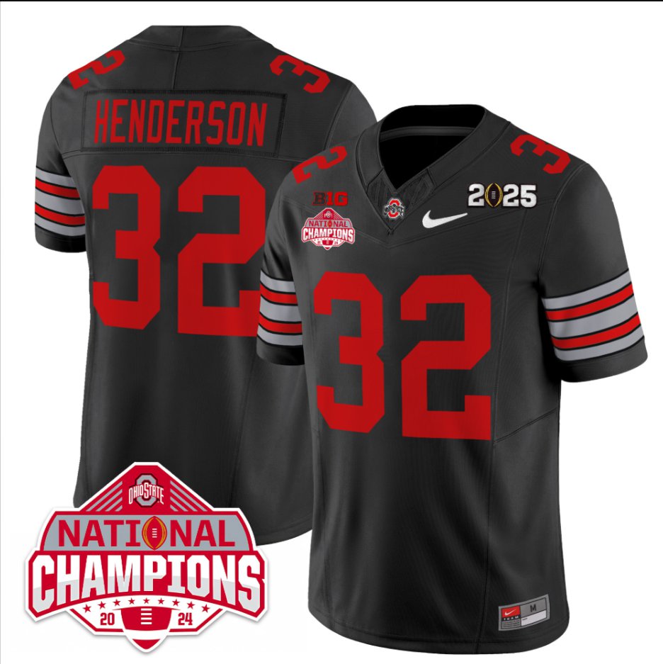Men's Treveyon Henderson Jersey #32 Ohio State 2025 CFP Patch National Champions Black