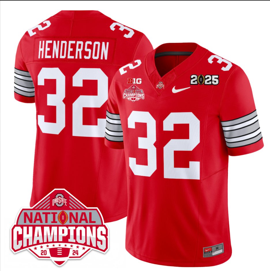 Men's Treveyon Henderson Jersey #32 Ohio State 2025 CFP Patch National Champions Red