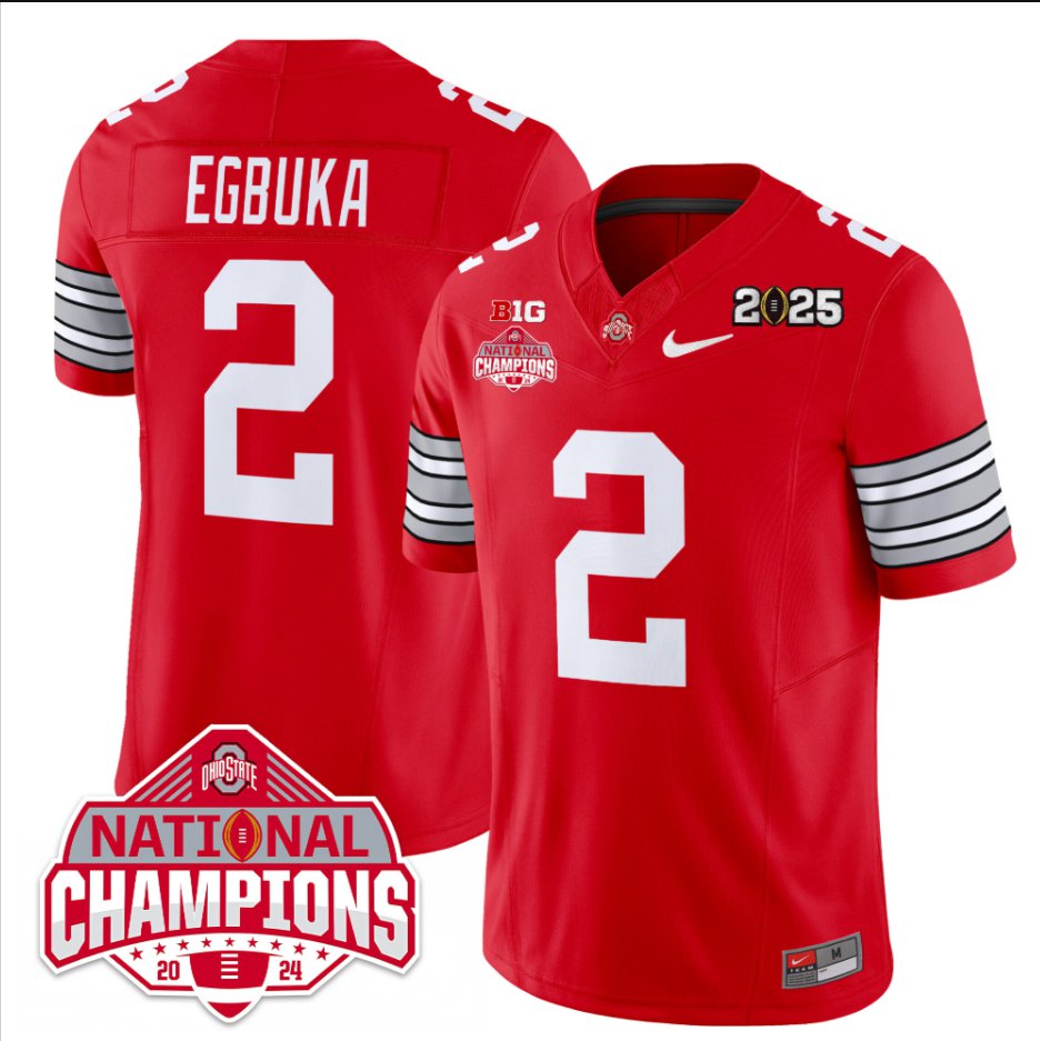 Men's Emeka Egbuka Jersey #2 Ohio State 2025 CFP Patch National Champions Red