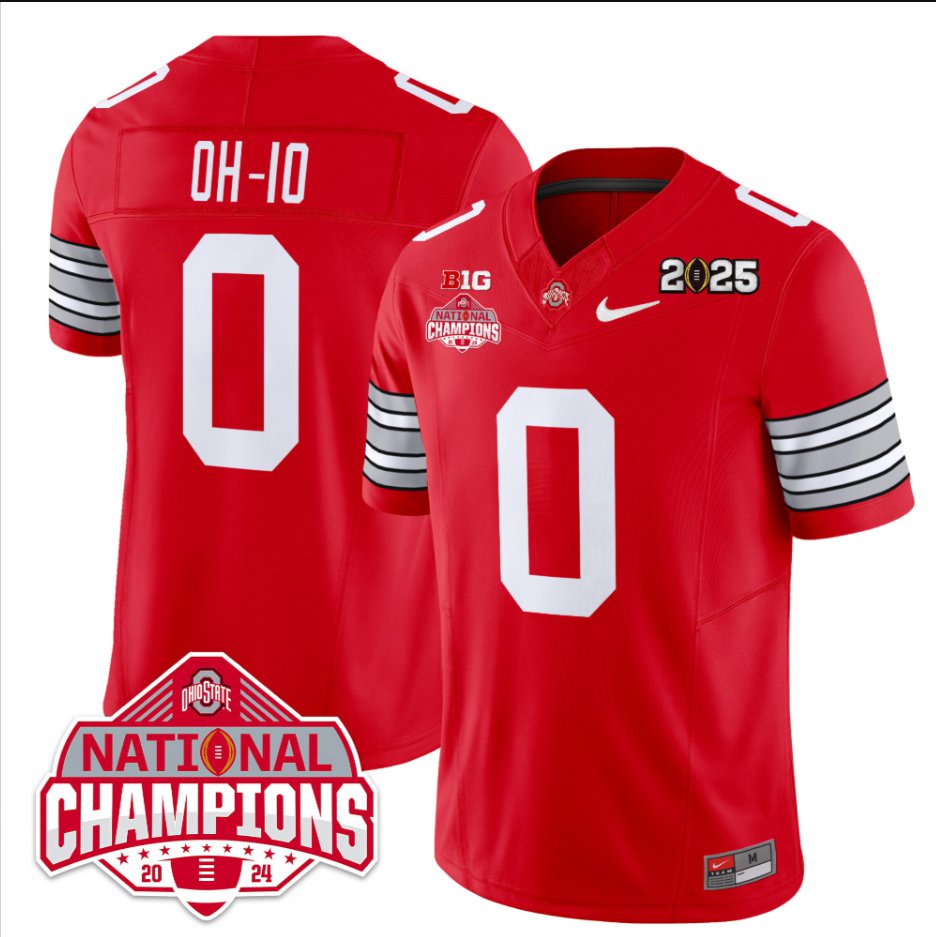 Men's OH-IO Jersey #0 Ohio State 2025 CFP Patch National Champions Red