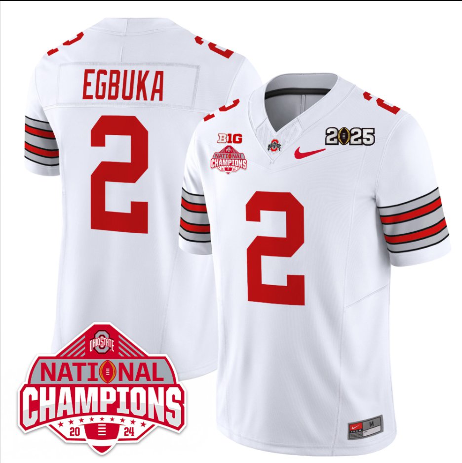 Men's Emeka Egbuka Jersey #2 Ohio State 2025 CFP Patch National Champions White