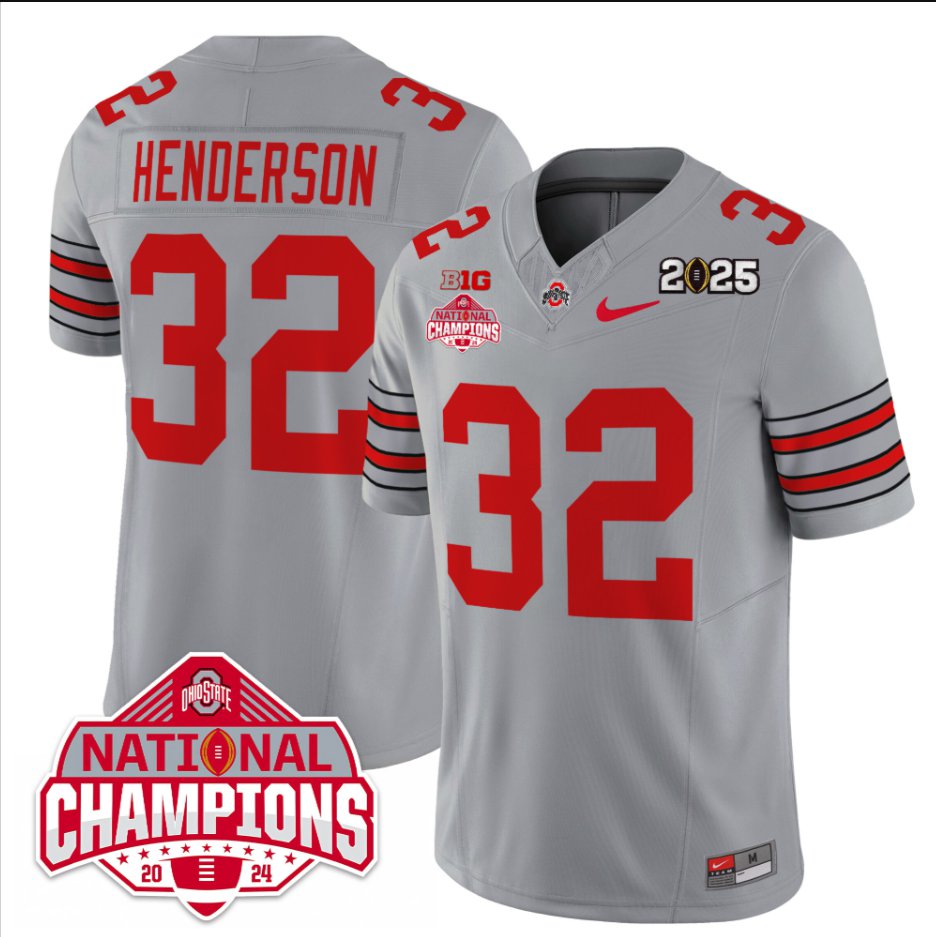 Men's Treveyon Henderson Jersey #32 Ohio State 2025 CFP Patch National Champions Gray