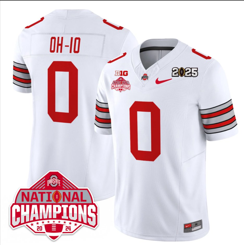 Men's OH-IO Jersey #0 Ohio State 2025 CFP Patch National Champions White
