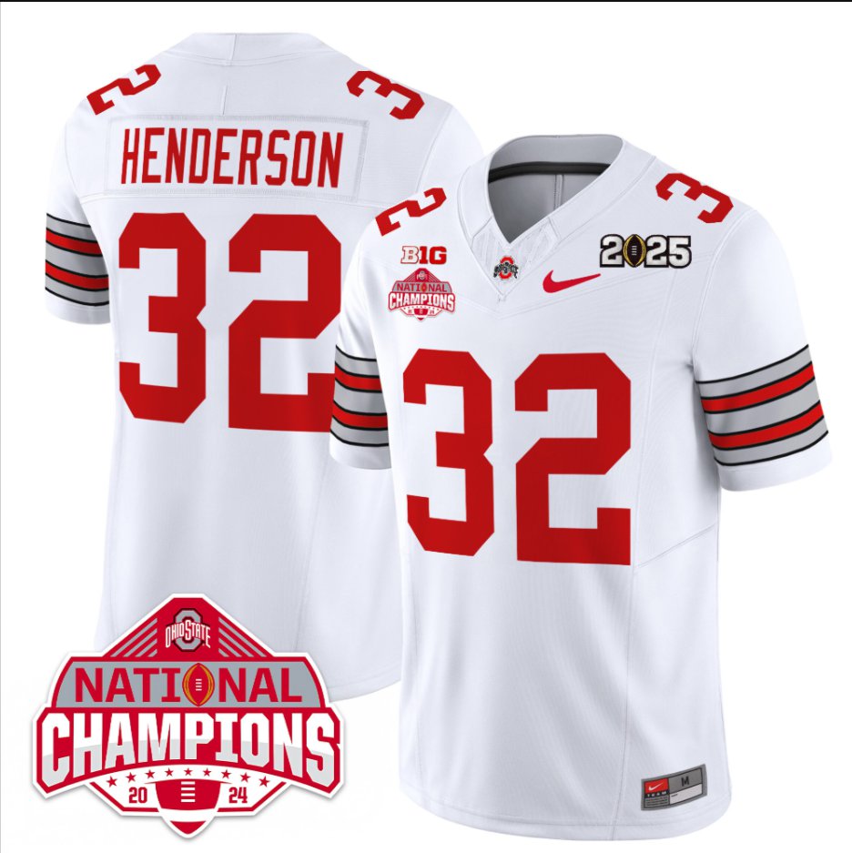 Men's Treveyon Henderson Jersey #32 Ohio State 2025 CFP Patch National Champions White