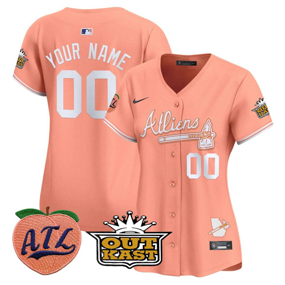Women's Atlanta Braves Active Player Custom Peach Bubblegum Pink Vapor Limited Stitched Baseball Jersey(Run Small)