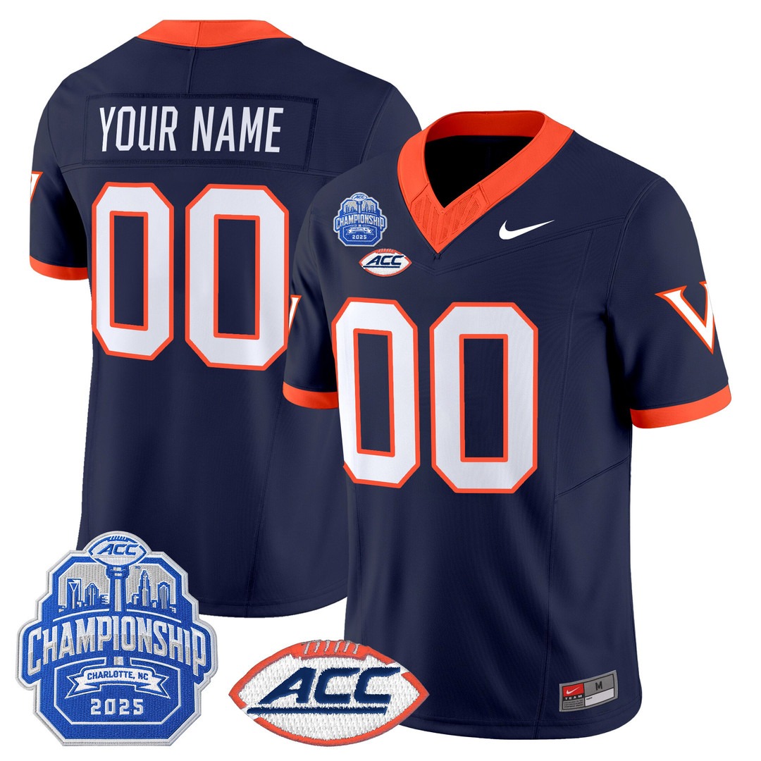 Men's & Women's & Youth Virginia Cavaliers Custom Navy 1995 Throwbacks Vapor Limited Stitched Jersey - 2025 ACC Championship Patch
