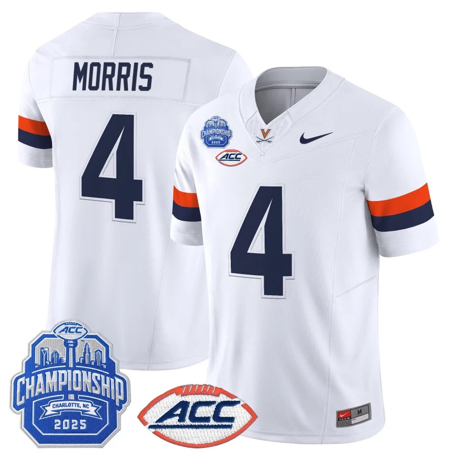 Men's & Women's & Youth Virginia Cavaliers #4 Chandler Morris White 2025 ACC Championship F.U.S.E. Vapor Limited Stitched Jersey