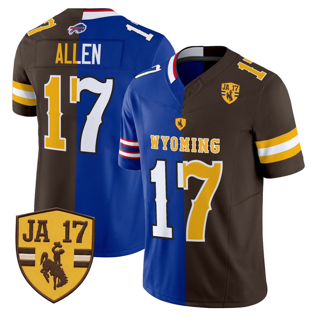 Men's & Women's & Youth Wyoming Cowboys Split Bills #17 Josh Allen 'Retro Edition' F.U.S.E. Vapor Limited Stitched Jersey - JA 17 Patch