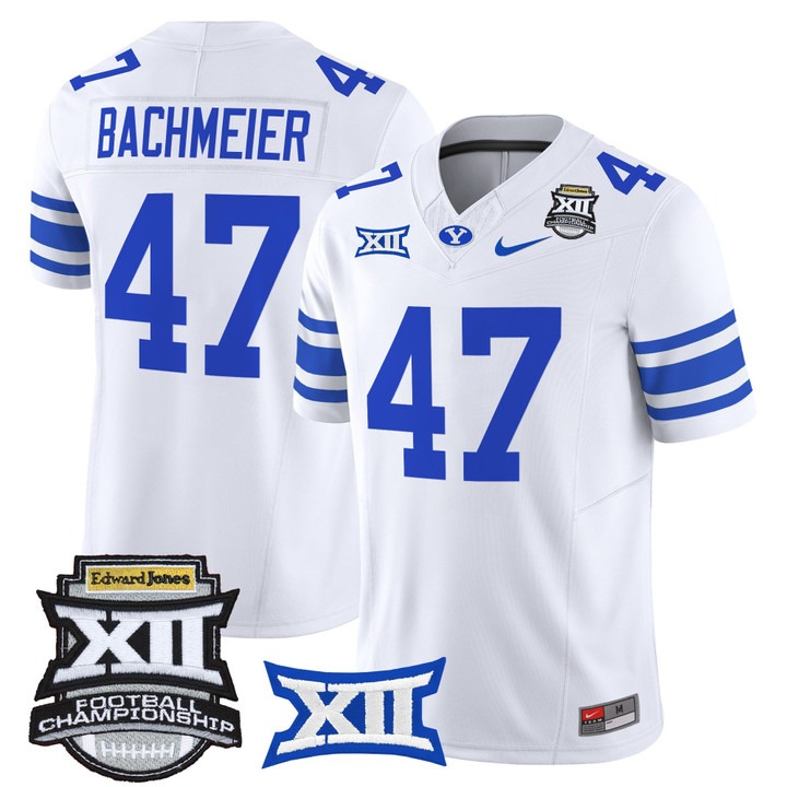 Men's & Women's & Youth BYU Cougars #47 Bear Bachmeier 2025 Big 12 Championship F.U.S.E. Vapor Limited Stitched football Jersey White