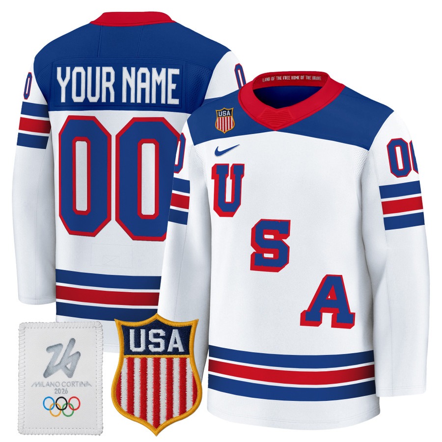 Men's USA Hockey 2026 Olympic White Nike Premium Stitched Jersey