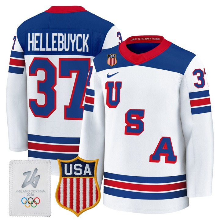 Men's USA Hockey 2026 Olympic #37 Connor Hellebuyck White Nike Premium Stitched Jersey