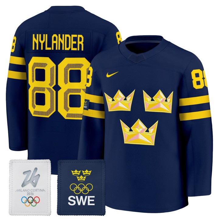 Men's Sweden Hockey 2026 Olympic #88 William Nylander Navy Nike Premium Stitched Jersey