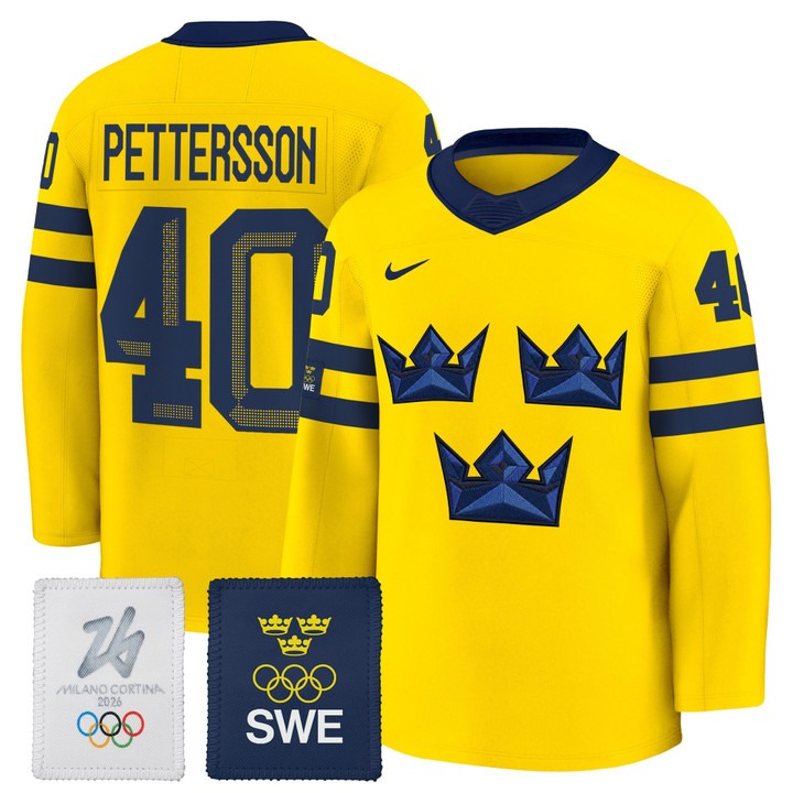 Men's Sweden Hockey 2026 Olympic #40 Elias Pettersson Gold Nike Premium Stitched Jersey