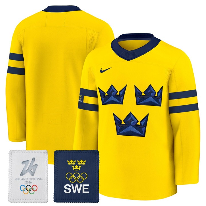 Men's Sweden Hockey 2026 Olympic Blank Gold Nike Premium Stitched Jersey