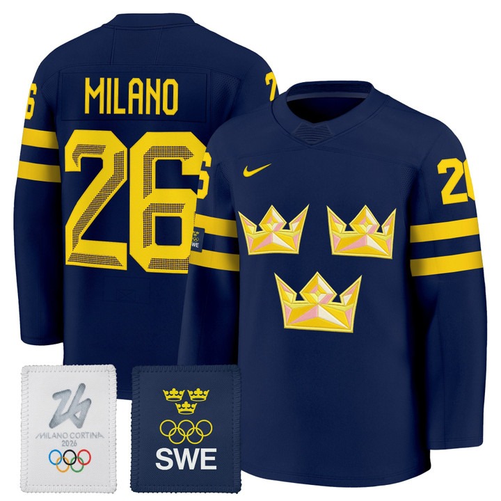 Men's Sweden Hockey 2026 Olympic #26 Milano Navy Nike Premium Stitched Jersey