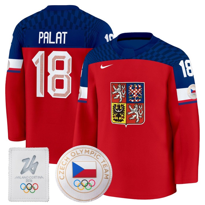 Men's Czechia Hockey 2026 Olympic #18 Ondrej Palat Red Premium Nike Stitched Jersey