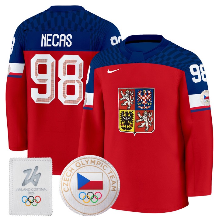 Men's Czechia Hockey 2026 Olympic #98 Martin Necas Red Premium Nike Stitched Jersey